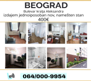 Zvezdara, izdajem jednoiposoban stan